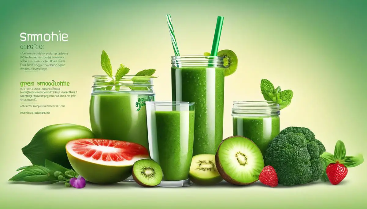 Illustration of a green smoothie with various ingredients, highlighting the impact on calorie content