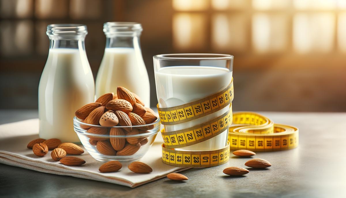 Image of a glass of skim milk with a measuring tape around it, representing a healthy lifestyle and dietary choices